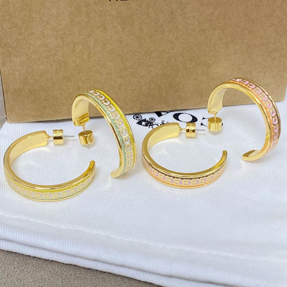 Coach Enamel Inlay Large Metal Earrings for